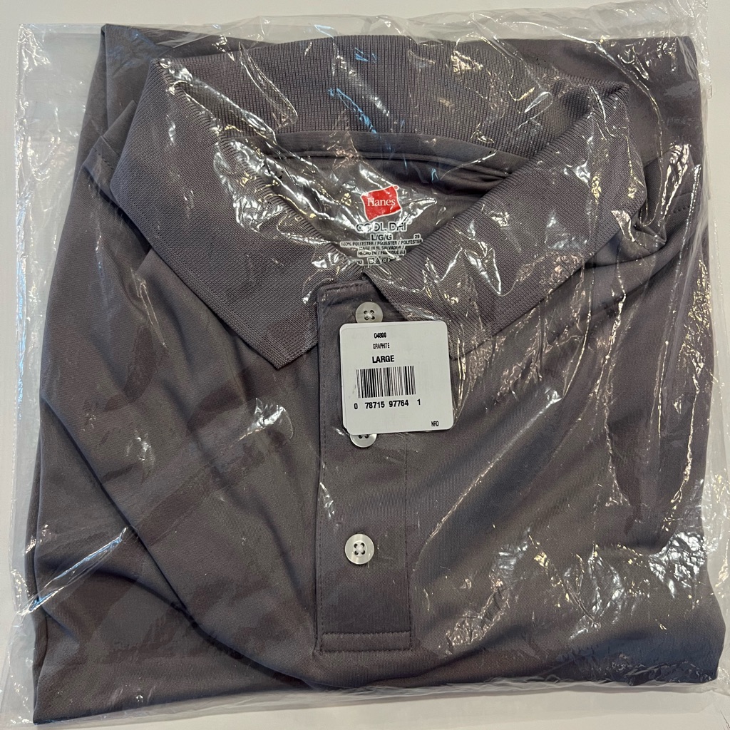 Hanes Cool Dri Ss Polo Shirt Brand New In Pkg Graphite Large 3 Button